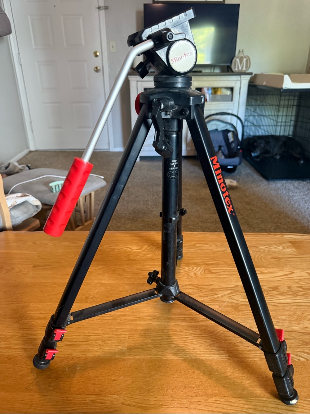 Black Camera Tripod with Red Accents - Fluid Head